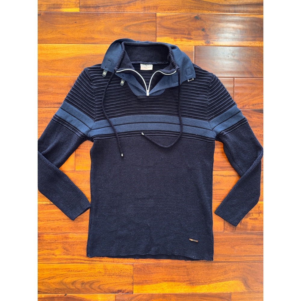 Vercini Quarter Zip Sweater Mens 3XL Navy Blue Excellent Buckle Detail Pullover